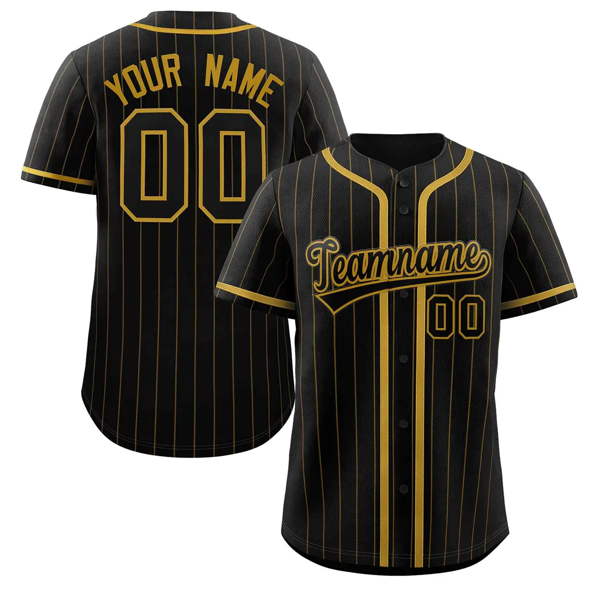 Black Old Gold Stripe Full Button Baseball Jersey