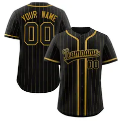 Black Old Gold Stripe Full Button Baseball Jersey