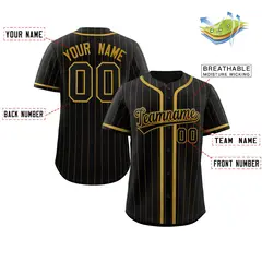 Black Old Gold Stripe Full Button Baseball Jersey 2