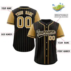 Black Old Gold Stripe Raglan Baseball Jersey 2
