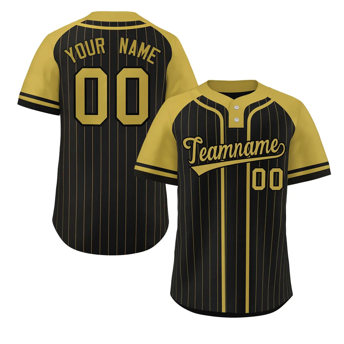 Black Old Gold Stripe Raglan Two-Button Softball Jersey