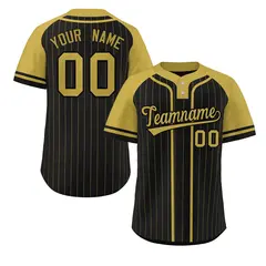 Black Old Gold Stripe Raglan Two-Button Softball Jersey