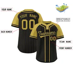 Black Old Gold Stripe Raglan Two-Button Softball Jersey 2