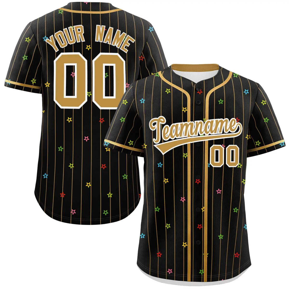 Black Old Gold Stripe Star Pattern Authentic Baseball Jersey