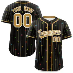 Black Old Gold Stripe Star Pattern Authentic Baseball Jersey