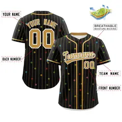 Black Old Gold Stripe Star Pattern Authentic Baseball Jersey 2