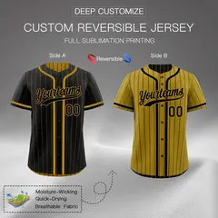Black Old Gold Striped Reversible Baseball Jersey 2