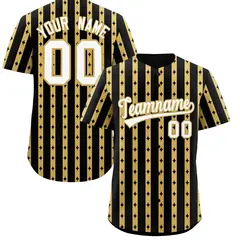 Black Old Gold Thick Striped Star Pattern Baseball Jersey 1
