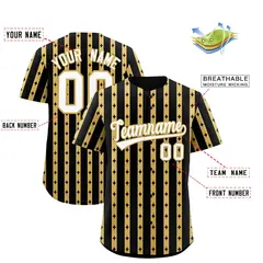 Black Old Gold Thick Striped Star Pattern Baseball Jersey 2