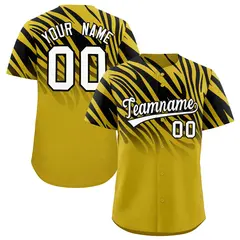 Black Old Gold Tiger Stripe Gradient Animal Print Baseball Jersey 1