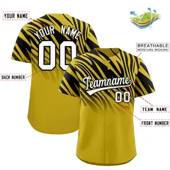 Black Old Gold Tiger Stripe Gradient Animal Print Baseball Jersey 2
