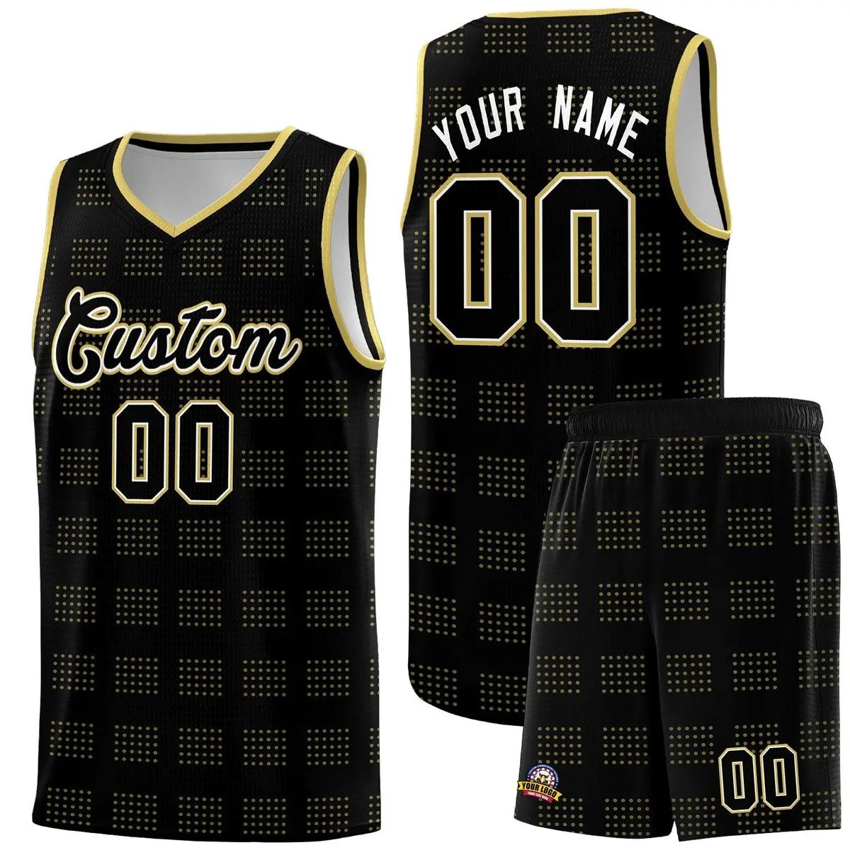 Black Old Gold Trailblazer Dot Pattern Basketball Jersey