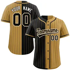 Black Old Gold Two-Tone Striped Baseball Jersey 1