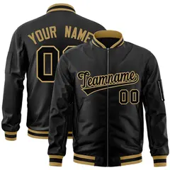 Black Old Gold Varsity Full-Zip Letterman Bomber Jacket