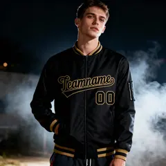 Black Old Gold Varsity Full-Zip Letterman Bomber Jacket 2