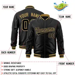 Black Old Gold Varsity Full-Zip Letterman Bomber Jacket 3