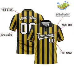 Black Old Gold Vertical Stripes Performance Polo Shirt 2