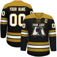 Black Old Gold White Classic Lace-Up Neck Hockey Jersey