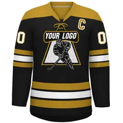 Black Old Gold White Classic Lace-Up Neck Hockey Jersey 3