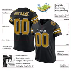 Black Old Gold-White Classic Mesh Authentic Football Jersey 2