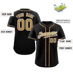 Black Old Gold-White Classic Style Baseball Jersey 2