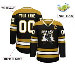 Black Old Gold-White Classic V-Neck Hockey Jersey 2