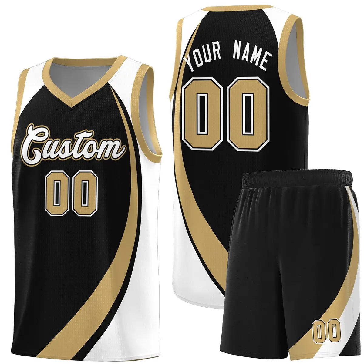 Black Old Gold-White Color Block Basketball Jersey