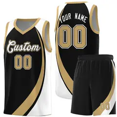 Black Old Gold-White Color Block Basketball Jersey