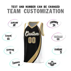 Black Old Gold-White Color Block Basketball Jersey 3