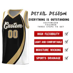 Black Old Gold-White Color Block Basketball Jersey 4