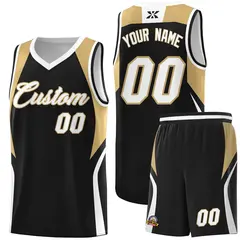 Black Old Gold White Color Block Basketball Jersey 1