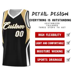 Black Old Gold White Color Block Basketball Jersey 2