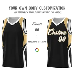 Black Old Gold White Color Block Basketball Jersey 3