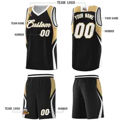 Black Old Gold White Color Block Basketball Jersey 5