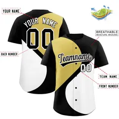 Black Old Gold-White Color Block Half Heart Baseball Jersey 2