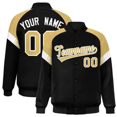 Black Old Gold-White Color Block Varsity Letterman Jacket