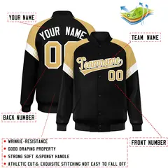 Black Old Gold-White Color Block Varsity Letterman Jacket 2