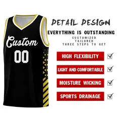 Black Old Gold White Diamond Stripe Side Basketball Jersey 2