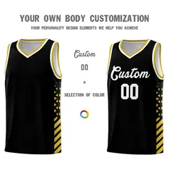 Black Old Gold White Diamond Stripe Side Basketball Jersey 3
