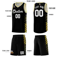 Black Old Gold White Diamond Stripe Side Basketball Jersey 5