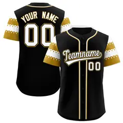 Black Old Gold White Flag Lace Sleeve Baseball Jersey