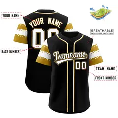 Black Old Gold White Flag Lace Sleeve Baseball Jersey 2