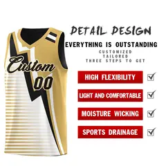 Black Old Gold White Gradient Lightning Stripe Reversible Basketball Jersey 3