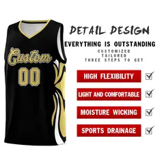 Black Old Gold-White Graffiti Side Curve Basketball Jersey Sets 2