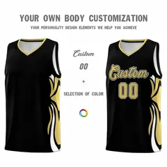 Black Old Gold-White Graffiti Side Curve Basketball Jersey Sets 3