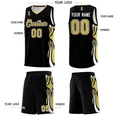 Black Old Gold-White Graffiti Side Curve Basketball Jersey Sets 5