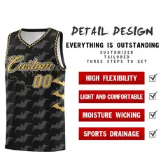 Black Old Gold White Halloween Bat Pattern Basketball Jersey 2
