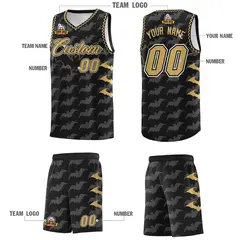 Black Old Gold White Halloween Bat Pattern Basketball Jersey 5