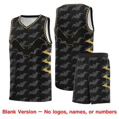 Black Old Gold White Halloween Bat Pattern Basketball Jersey 7