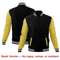 Black Old Gold White Raglan Sleeves Cotton Letterman Jacket 6
